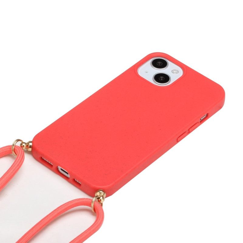Kuori iPhone 14 Kiristysnyörillä Vehnänolkinauhalle