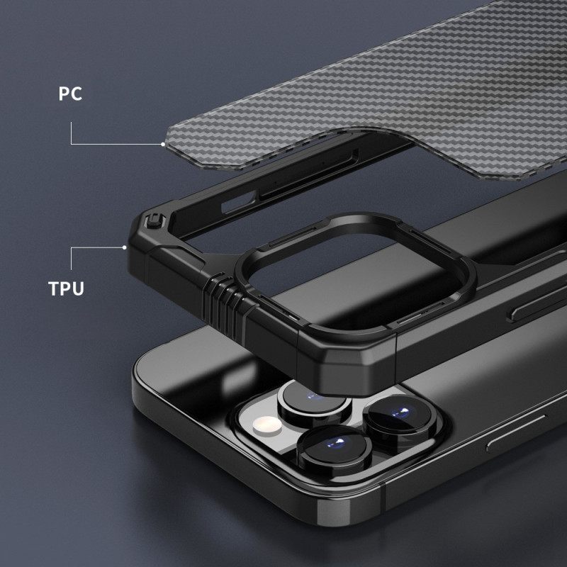 Kuori iPhone 14 Läpikuultava Hiilikuitu