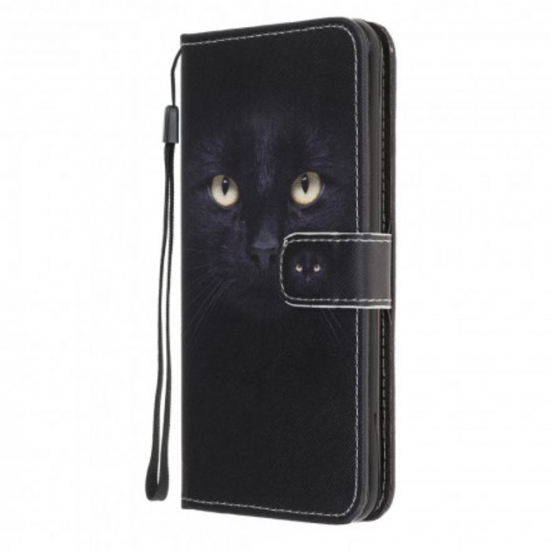 Kotelot Samsung Galaxy A32 5G Suojaketju Kuori Black Cat Eyes Hihnalla