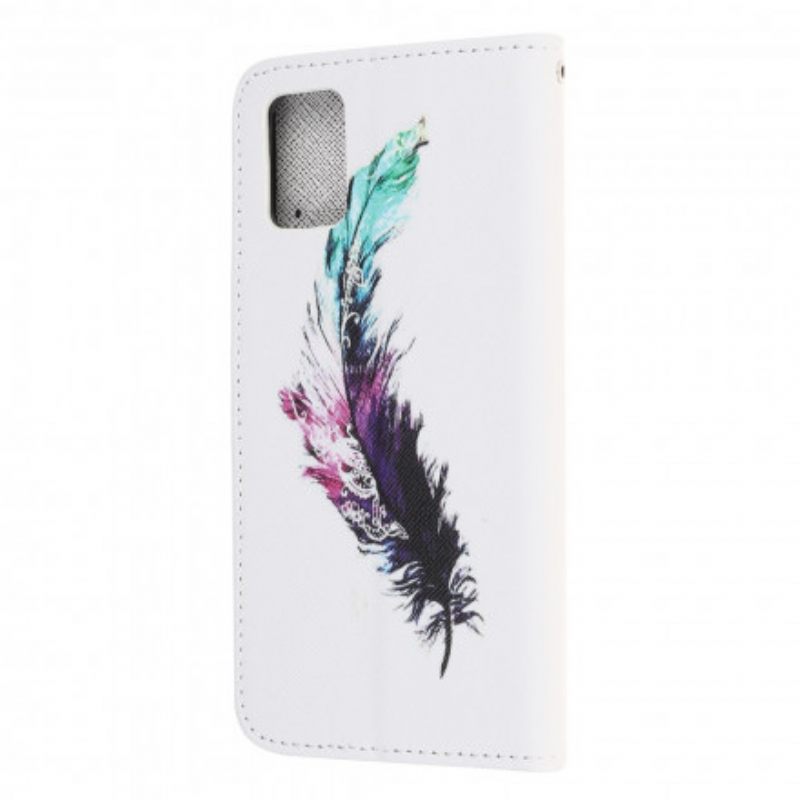 Nahkakotelo Samsung Galaxy A32 5G Suojaketju Kuori Feather Kaulanauhalla