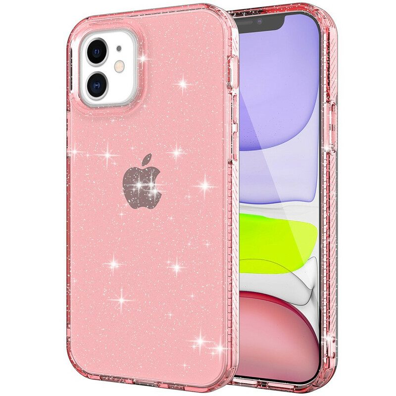 Case iPhone 12 / 12 Pro Clear Glitter Vahvistettu