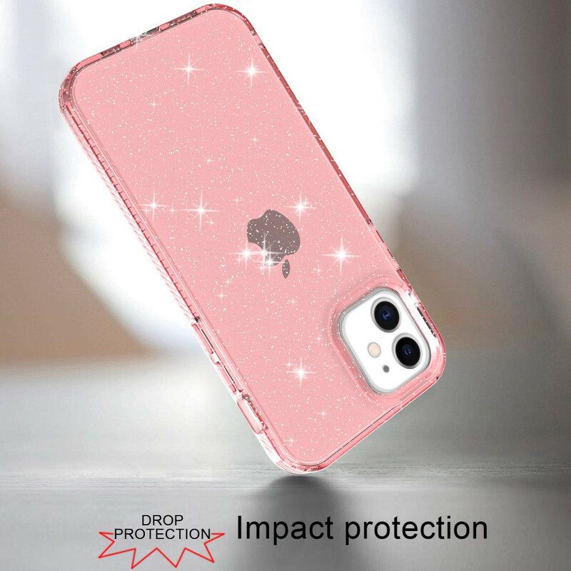 Case iPhone 12 / 12 Pro Clear Glitter Vahvistettu