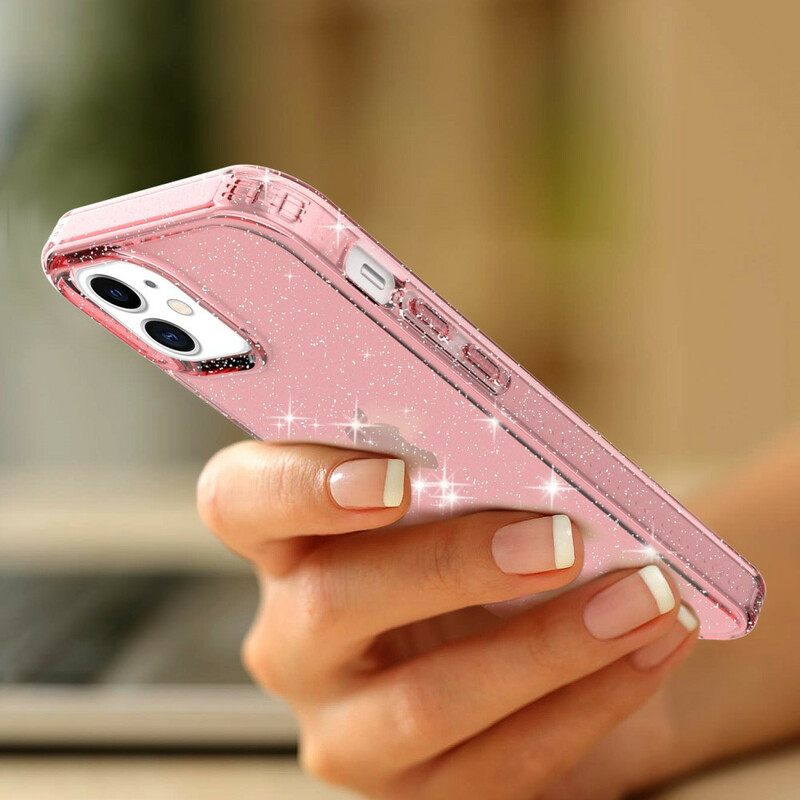 Case iPhone 12 / 12 Pro Clear Glitter Vahvistettu