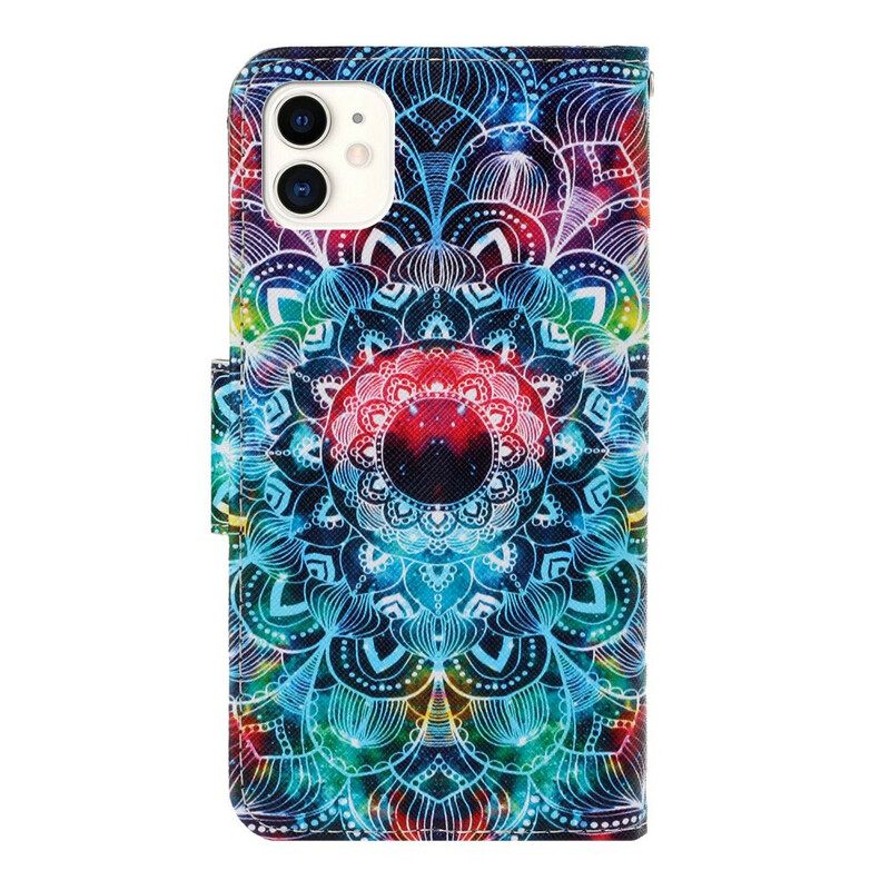 Flip Case iPhone 12 / 12 Pro Suojaketju Kuori Flashy Mandala Hihnalla