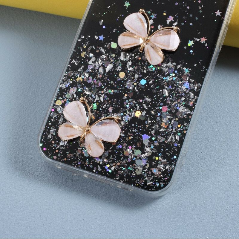 Kuori iPhone 12 / 12 Pro 3d Butterflies Paljetteja