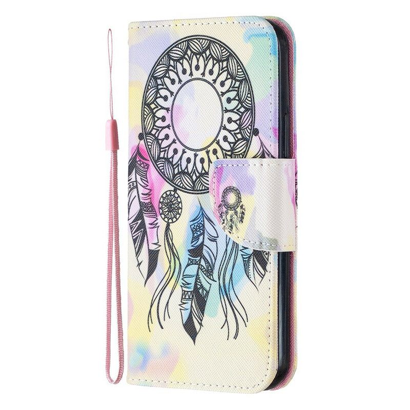 Nahkakotelo iPhone 12 / 12 Pro Suojaketju Kuori Dream Catcher Hihnalla