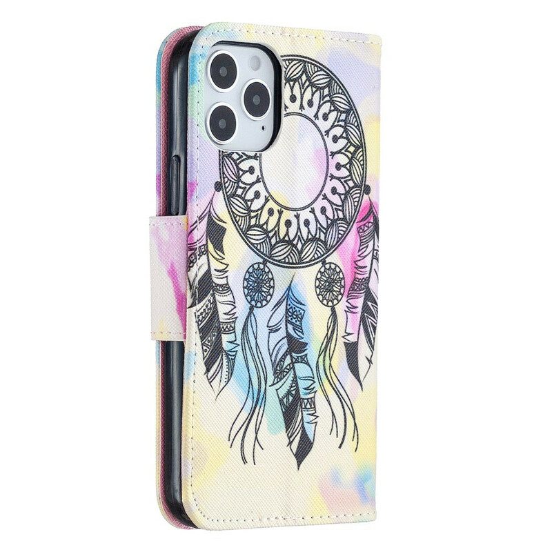 Nahkakotelo iPhone 12 / 12 Pro Suojaketju Kuori Dream Catcher Hihnalla