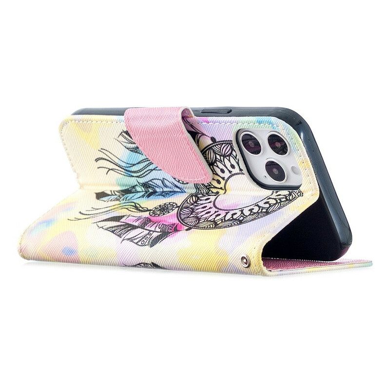 Nahkakotelo iPhone 12 / 12 Pro Suojaketju Kuori Dream Catcher Hihnalla