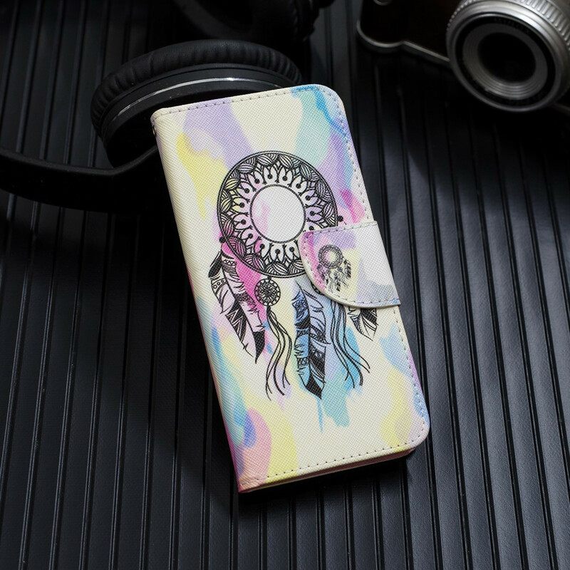 Nahkakotelo iPhone 12 / 12 Pro Suojaketju Kuori Dream Catcher Hihnalla