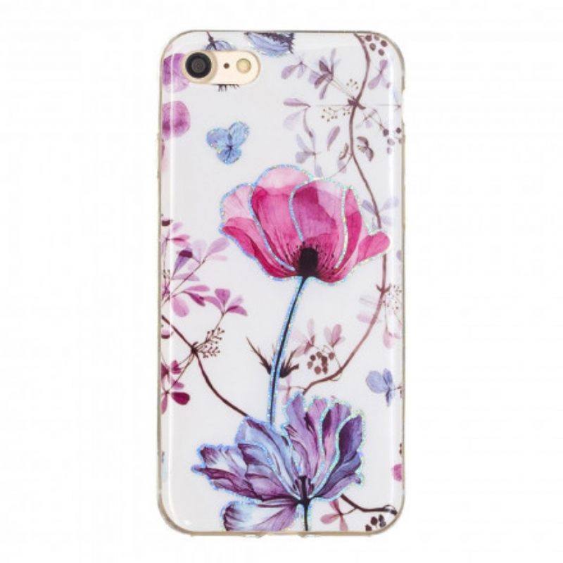 Kuori iPhone SE 3 / SE 2 / 8 / 7 Glitter Design Flowers