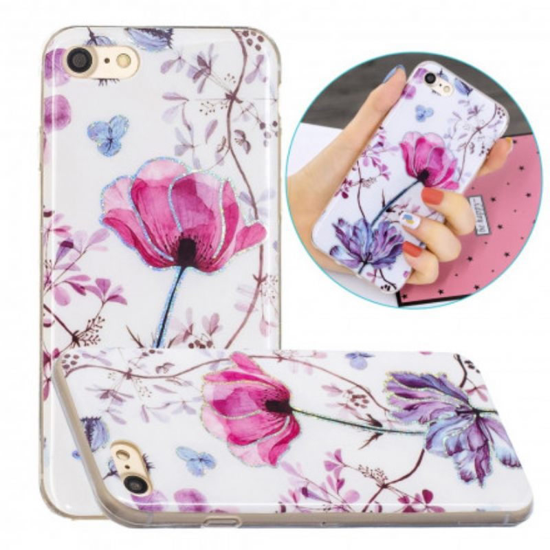 Kuori iPhone SE 3 / SE 2 / 8 / 7 Glitter Design Flowers