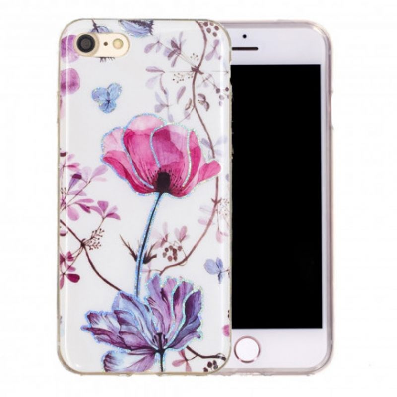 Kuori iPhone SE 3 / SE 2 / 8 / 7 Glitter Design Flowers