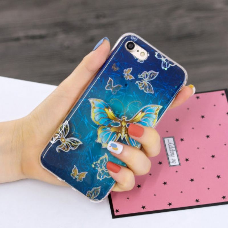 Kuori iPhone SE 3 / SE 2 / 8 / 7 Glitter Design Perhoset