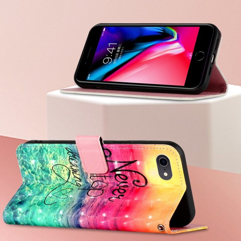 Nahkakotelo iPhone SE 3 / SE 2 / 8 / 7 Suojaketju Kuori Älä Koskaan Lakkaa Haaveilemasta Lanyardissa