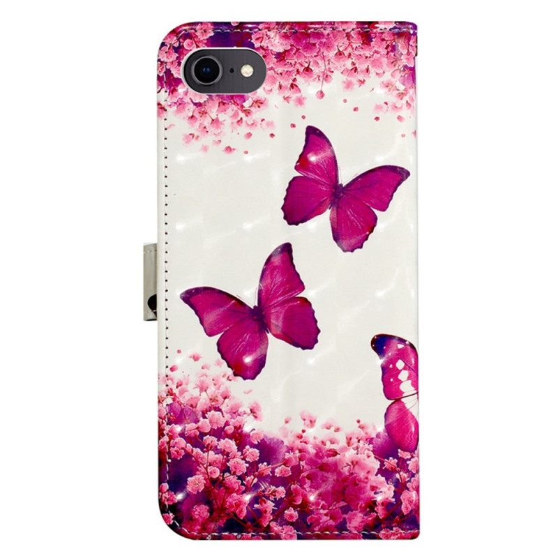Nahkakotelo iPhone SE 3 / SE 2 / 8 / 7 Suojaketju Kuori Thong Butterflies