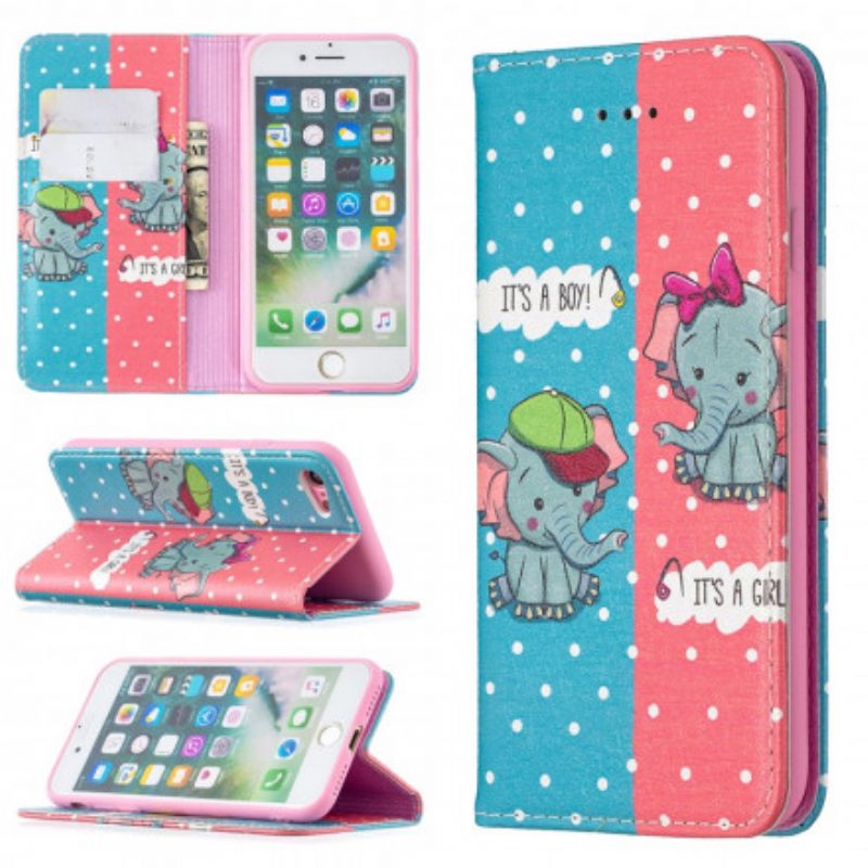 Puhelinkuoret iPhone SE 3 / SE 2 / 8 / 7 Kotelot Flip Baby Elephants
