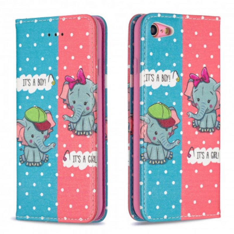 Puhelinkuoret iPhone SE 3 / SE 2 / 8 / 7 Kotelot Flip Baby Elephants