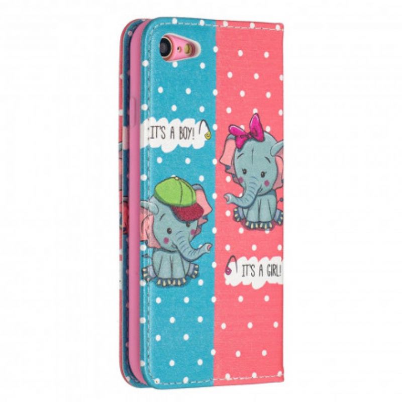 Puhelinkuoret iPhone SE 3 / SE 2 / 8 / 7 Kotelot Flip Baby Elephants