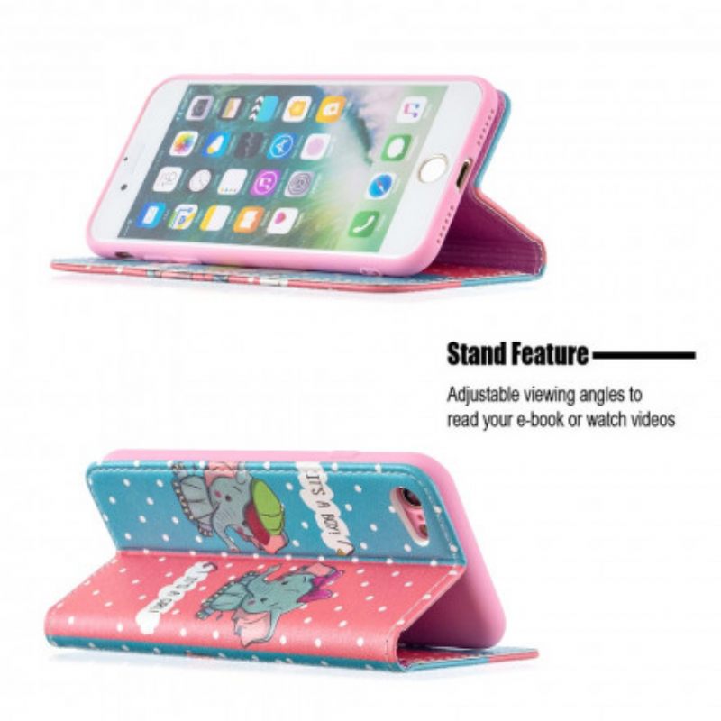Puhelinkuoret iPhone SE 3 / SE 2 / 8 / 7 Kotelot Flip Baby Elephants