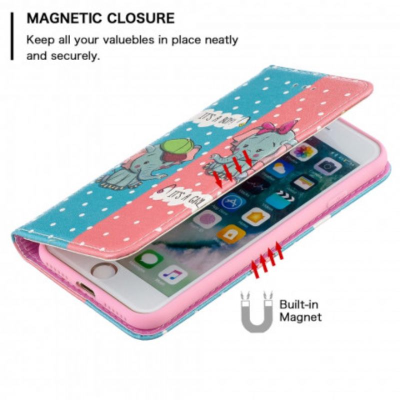 Puhelinkuoret iPhone SE 3 / SE 2 / 8 / 7 Kotelot Flip Baby Elephants