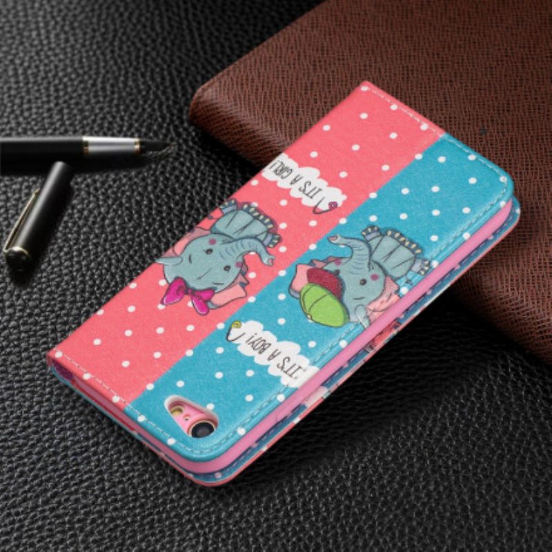 Puhelinkuoret iPhone SE 3 / SE 2 / 8 / 7 Kotelot Flip Baby Elephants