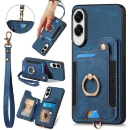 Kuori Samsung Galaxy S25 5g Edge Retro Rfid-korttikotelo Ja Hihna