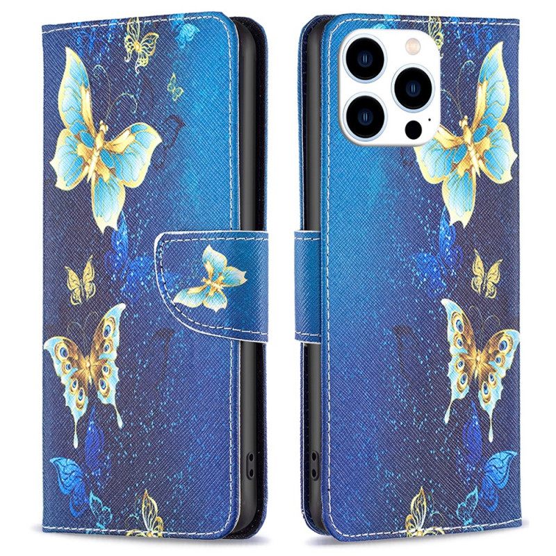 Kotelot iPhone 16 Pro Max Kultaisia Perhosia