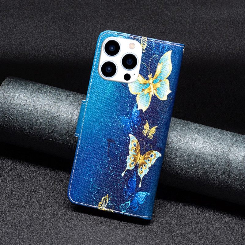 Kotelot iPhone 16 Pro Max Kultaisia Perhosia