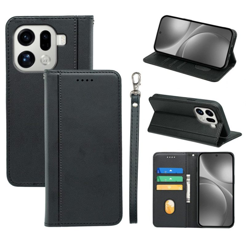 Nahkakotelo Oppo Find X9 Pro 5g Reunus Hihnalla Suojakuori