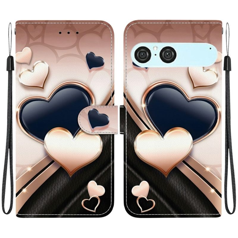 Nahkakotelo Sony Xperia 10 Vii Kaksi Sydäntä