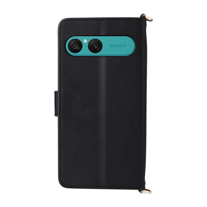 Nahkakotelo Sony Xperia 10 Vii Tikattu Hihna Ja Rannehihna