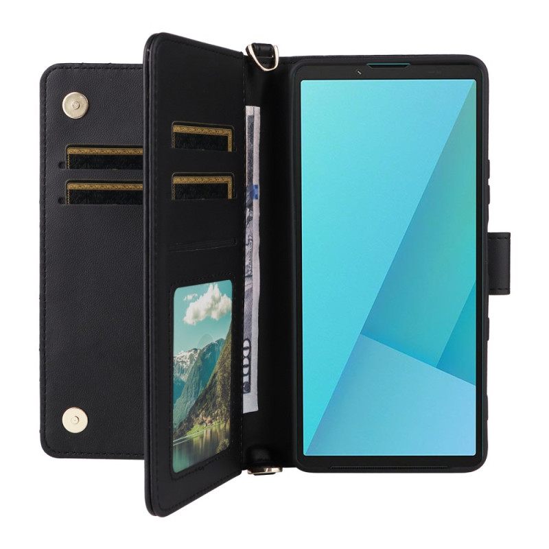 Nahkakotelo Sony Xperia 10 Vii Tikattu Hihna Ja Rannehihna