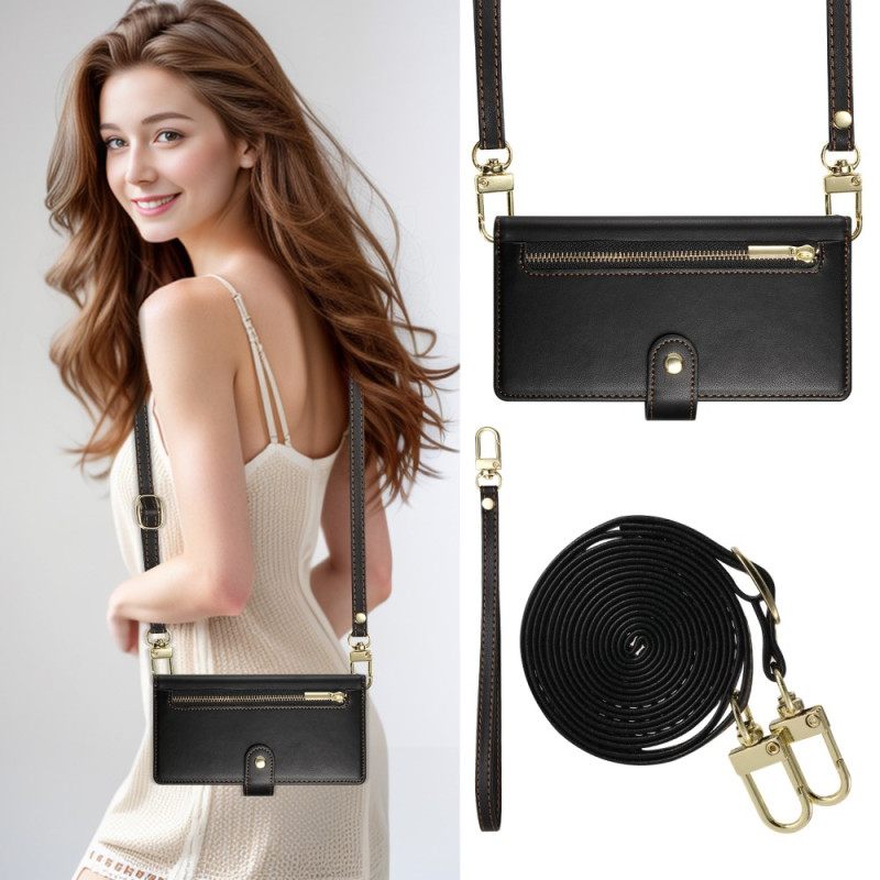 Kotelot Samsung Galaxy A17 4g / 5g Lompakko Vetoketjullisella Taskulla Ja Hihnoilla Suojakuori