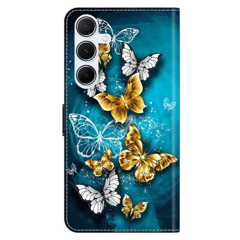 Kotelot Samsung Galaxy A17 4g / 5g Puhelinkuoret Kultaiset Perhoset Vihreällä Taustalla