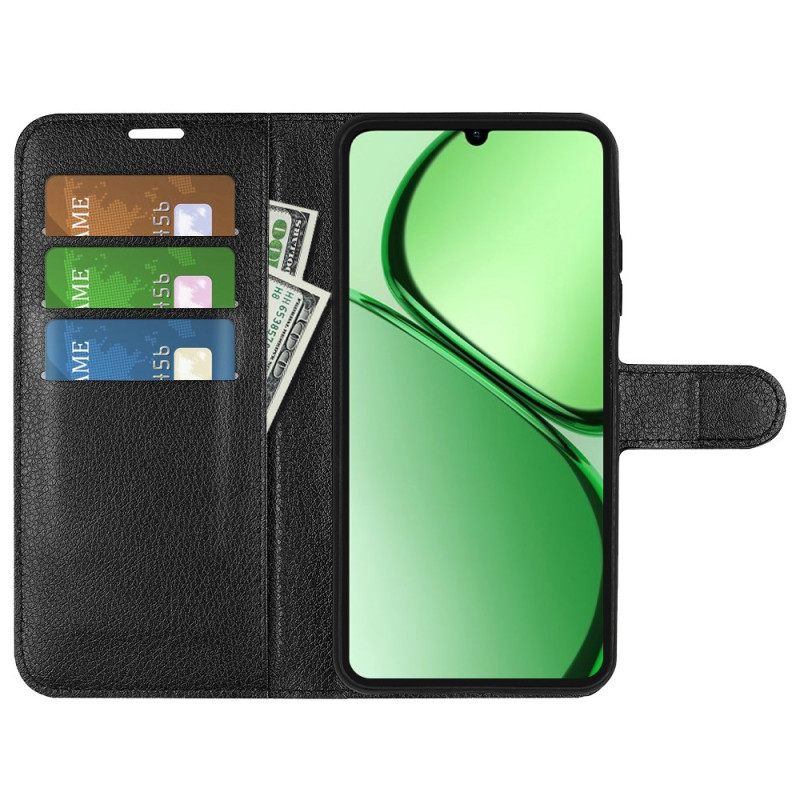 Kotelot Realme Note 60 Klassinen Litsikuvioinen Tekonahka