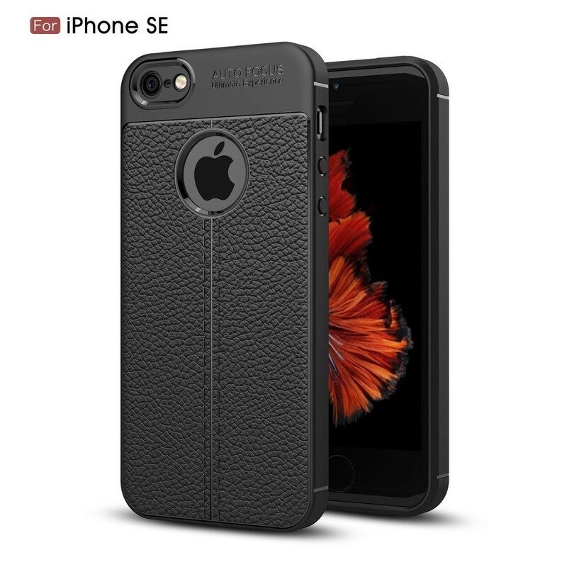 Case iPhone SE / 5 / 5S Double Line Litchi Leather Effect