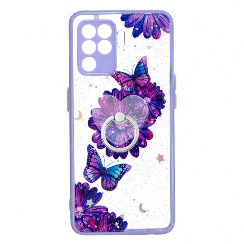 Case Oppo A94 5G Purple Flower Perhonen Sormuksella