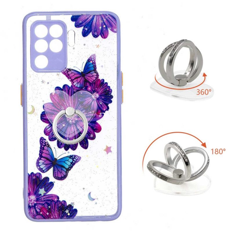 Case Oppo A94 5G Purple Flower Perhonen Sormuksella