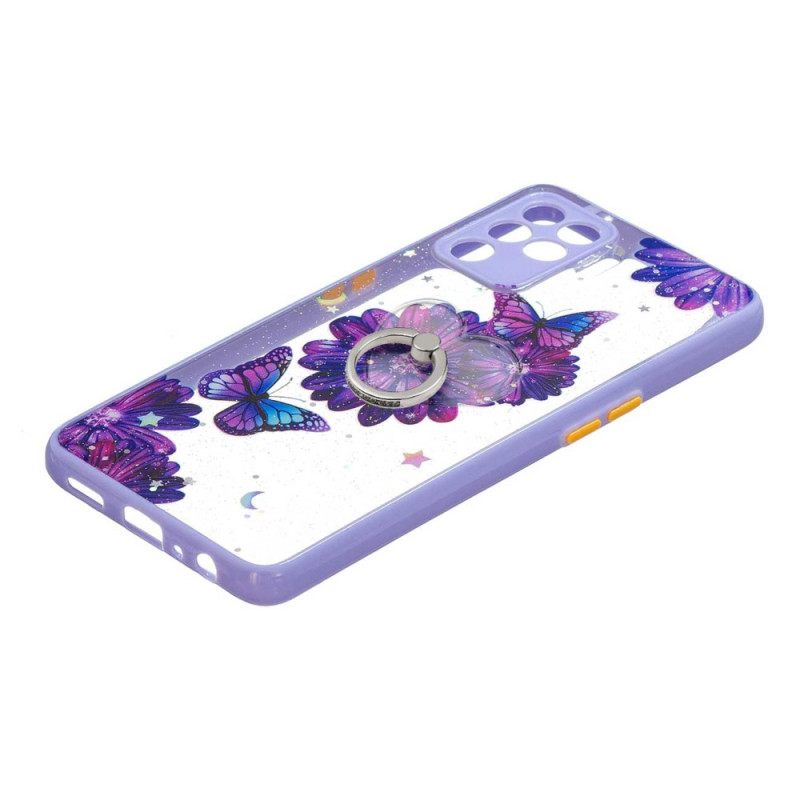 Case Oppo A94 5G Purple Flower Perhonen Sormuksella
