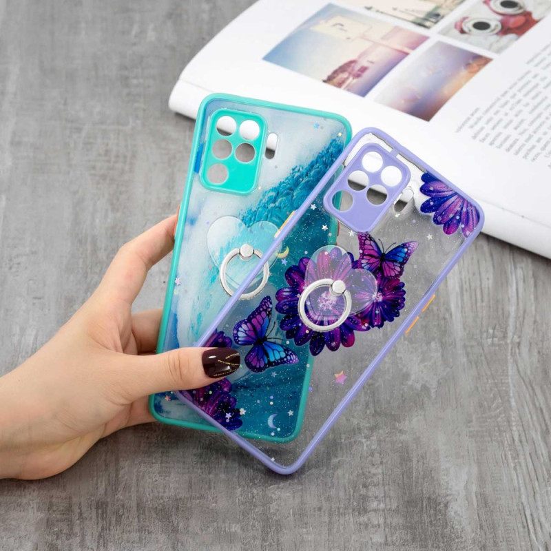 Case Oppo A94 5G Purple Flower Perhonen Sormuksella