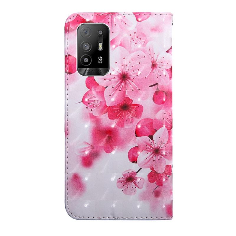 Kotelot Oppo A94 5G Pink Flowers Kaulanauhalla