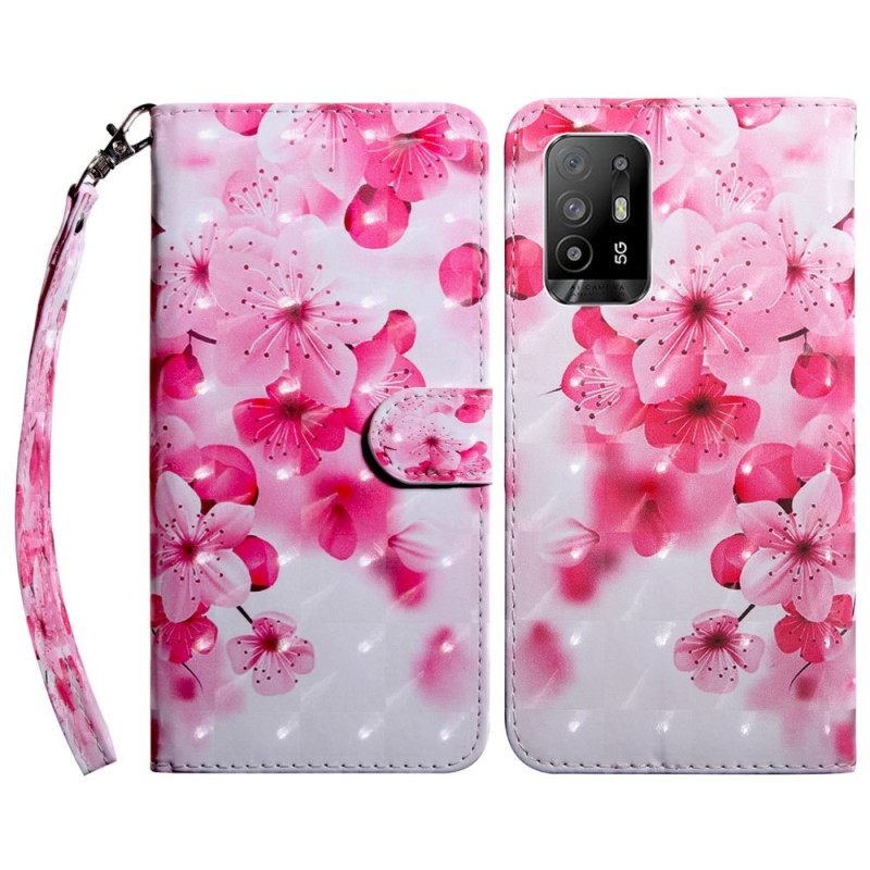 Kotelot Oppo A94 5G Pink Flowers Kaulanauhalla