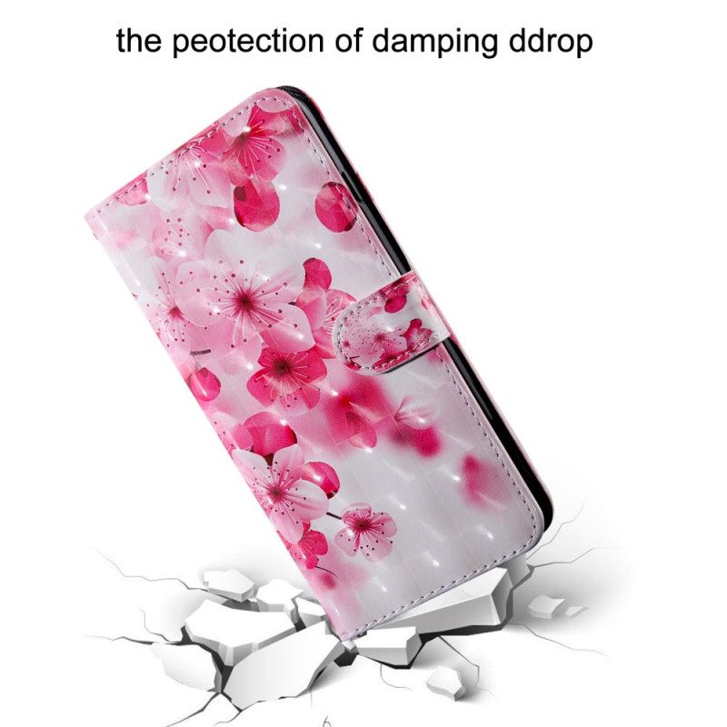 Kotelot Oppo A94 5G Pink Flowers Kaulanauhalla