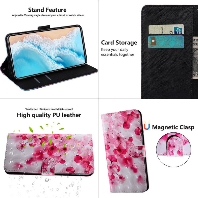 Kotelot Oppo A94 5G Pink Flowers Kaulanauhalla