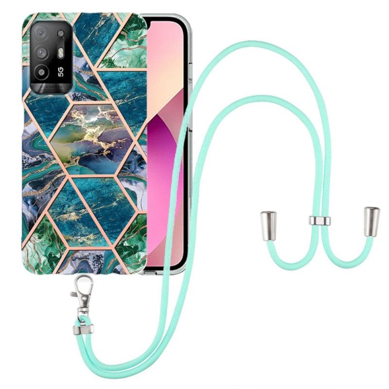 Kuori Oppo A94 5G Marble Geometric Kaulanauhalla
