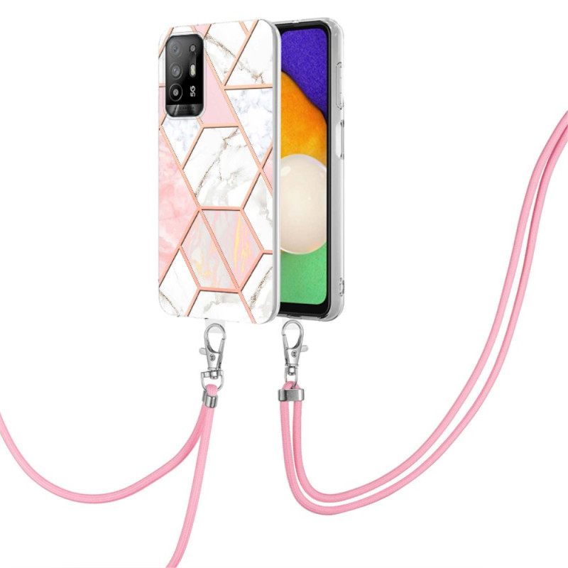 Kuori Oppo A94 5G Marble Geometric Kaulanauhalla