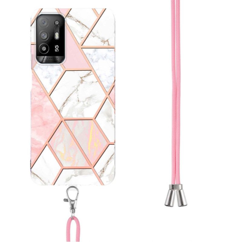 Kuori Oppo A94 5G Marble Geometric Kaulanauhalla