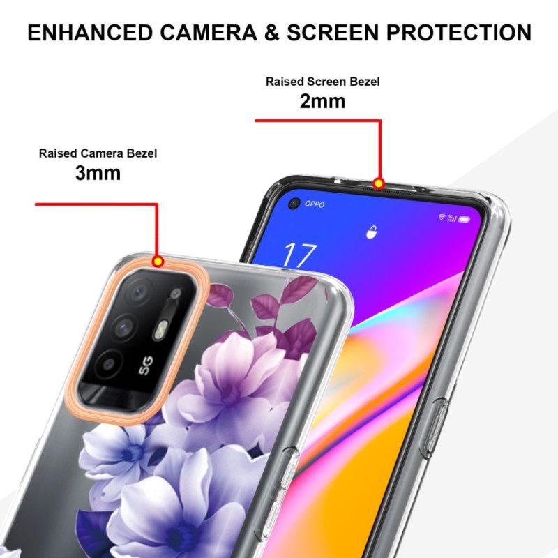Kuori Oppo A94 5G Purple Flowers