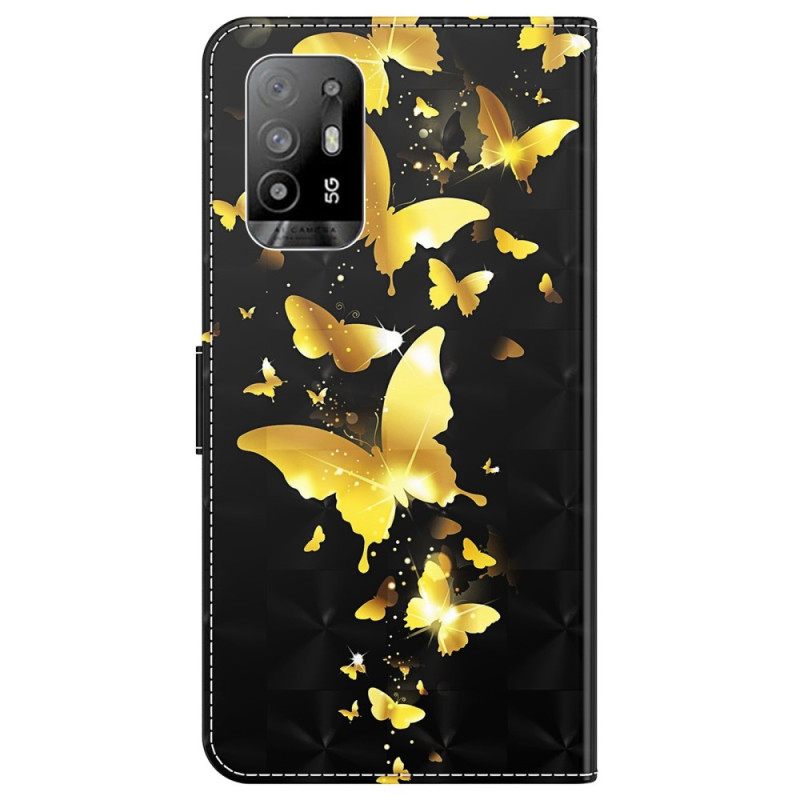 Nahkakotelo Oppo A94 5G Butterfly Kaulanauhalla