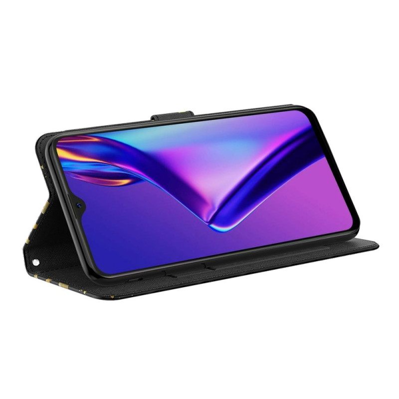 Nahkakotelo Oppo A94 5G Butterfly Kaulanauhalla